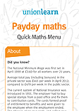 Payday maths - unionlearn Quick Maths Menu